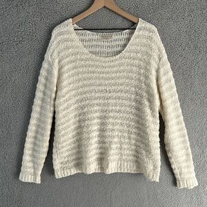 Vtg MUCROS WEAVERS Open Knit Sweater Womens Large Cream Chunky Irish Beachy